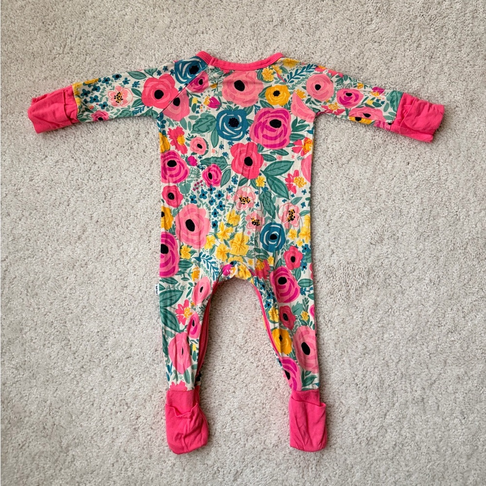 Little Sleepies Pink Floral Kids Zipper Convertible One Piece - size Newborn - Picture 10 of 14
